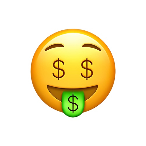 Emoji con símbolos de dinero en los ojos y la lengua