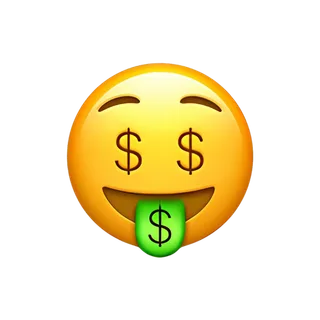 Emoji con símbolos de dinero en los ojos y la lengua