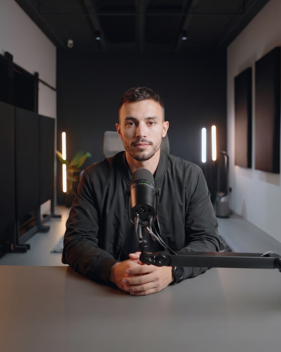 Rodrigo Ispierto en su estudio, frente al micrófono.